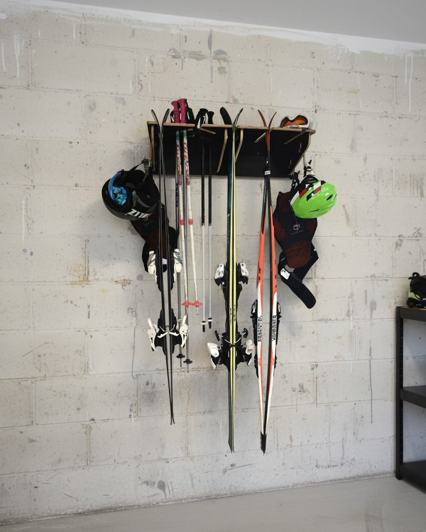 Wall holder for 6 pairs of skis and poles