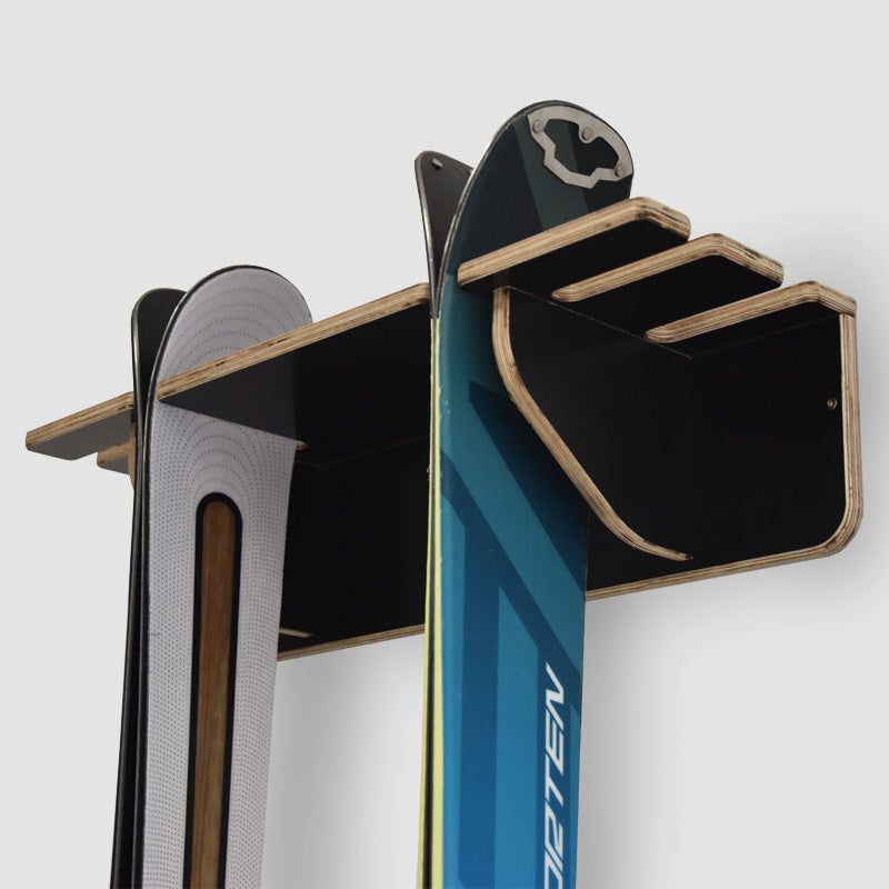 Wall holder for 2 pairs of skis and poles