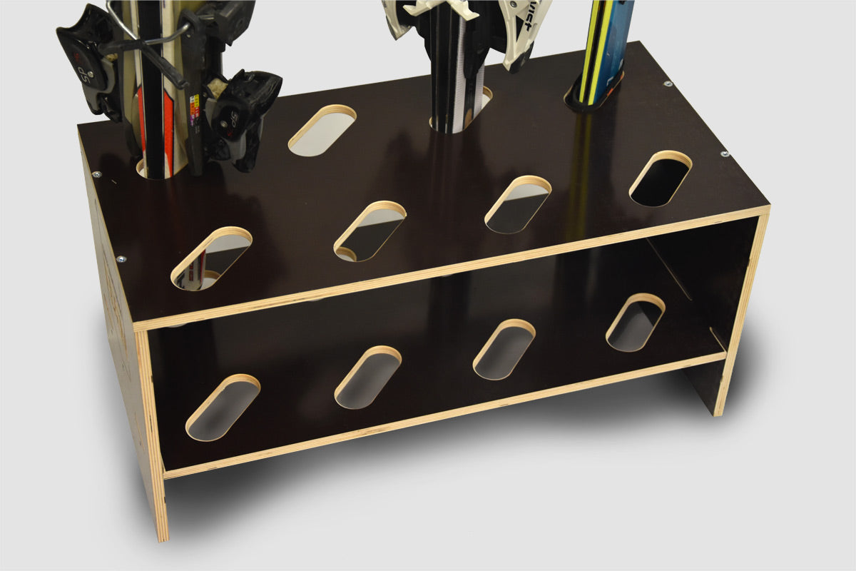 Wooden ski stand – 8 pairs, 61 × 33 cm