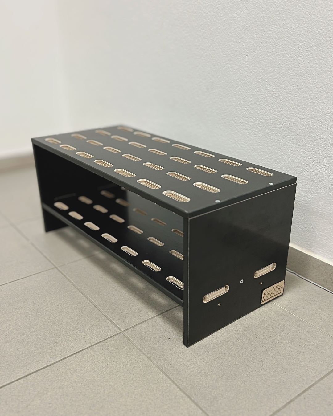 Wooden stand for 14 pairs of cross‑country skis