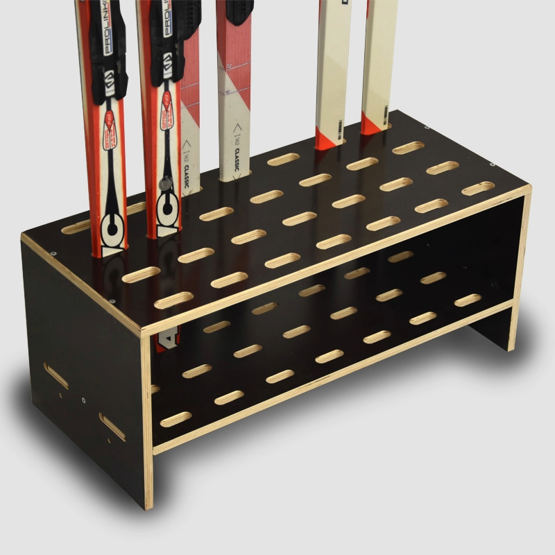 Wooden stand for 14 pairs of cross‑country skis