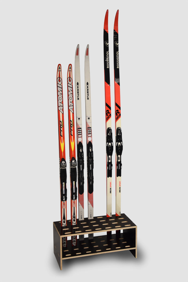 Wooden stand for 14 pairs of cross‑country skis