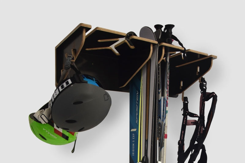 Wall holder for 6 pairs of skis and poles
