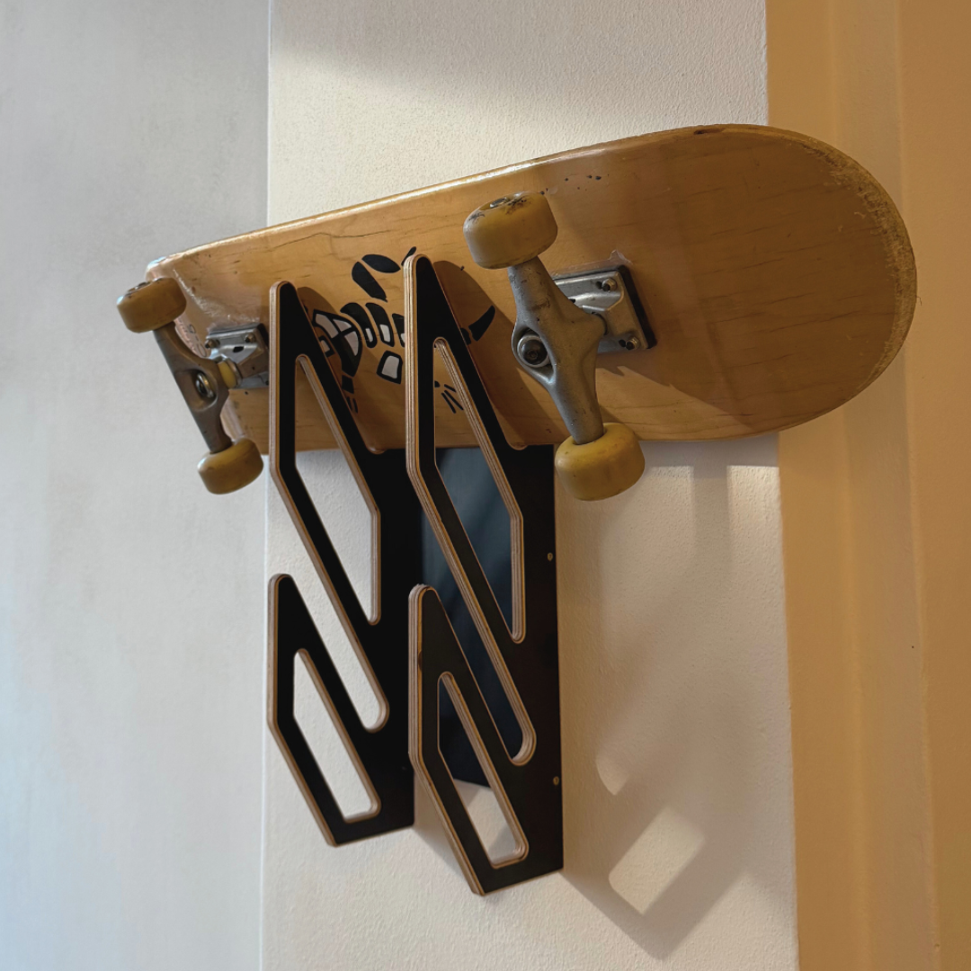 Black Wall Rack for 2 Skateboards
